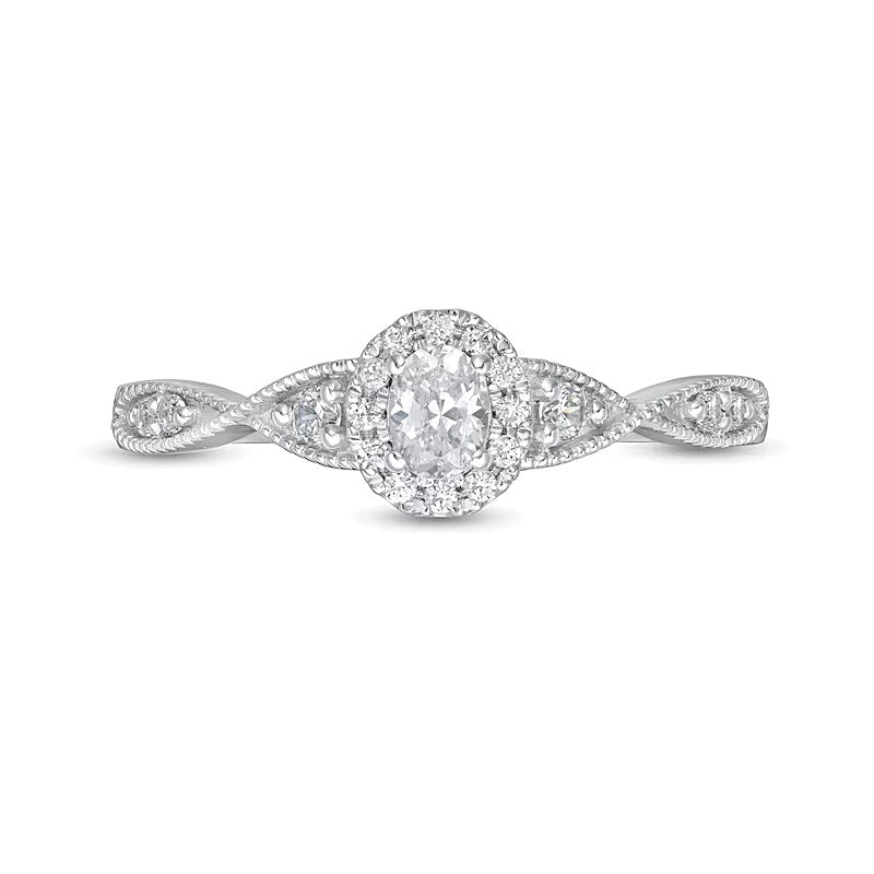 0.33 CT. TW Oval Diamond Frame Twist Shank Engagement Ring in 14K White Gold (I/SI2)