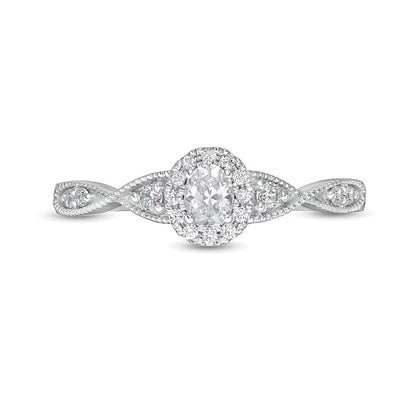 0.33 CT. TW Oval Diamond Frame Twist Shank Engagement Ring in 14K White Gold (I/SI2)