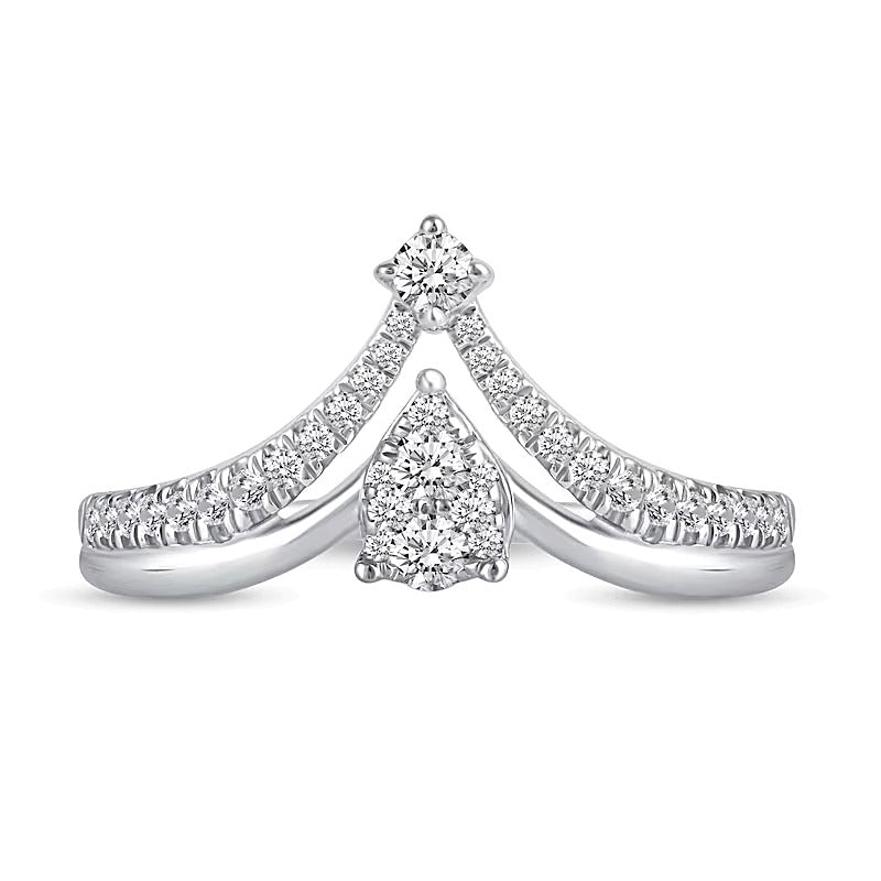 0.38 CT. TW Pear Multi-Diamond Split Shank Chevron Ring in 14K White Gold