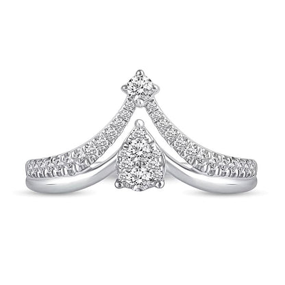 0.38 CT. TW Pear Multi-Diamond Split Shank Chevron Ring in 14K White Gold