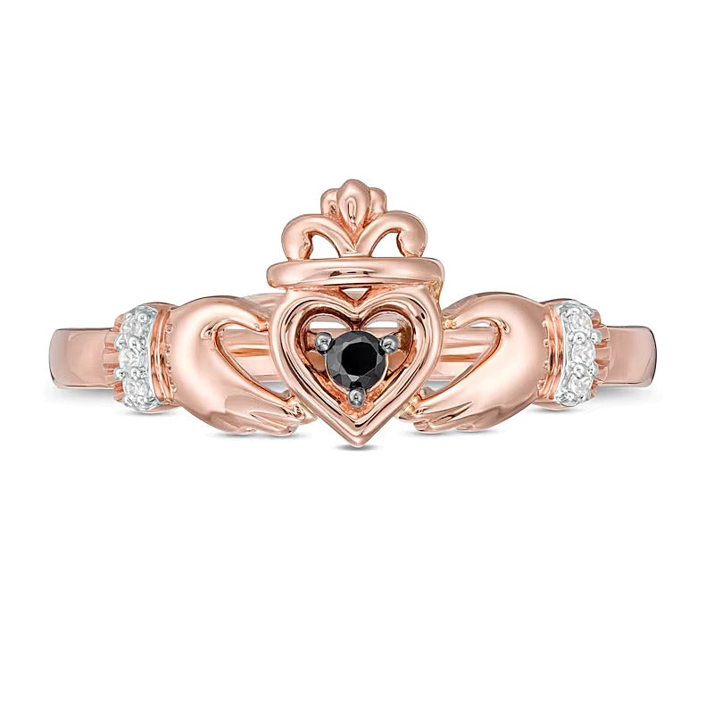 0.05 CT. TW Enhanced Black and White Diamond Claddagh Ring in 10K Rose Gold