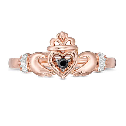 0.05 CT. TW Enhanced Black and White Diamond Claddagh Ring in 10K Rose Gold