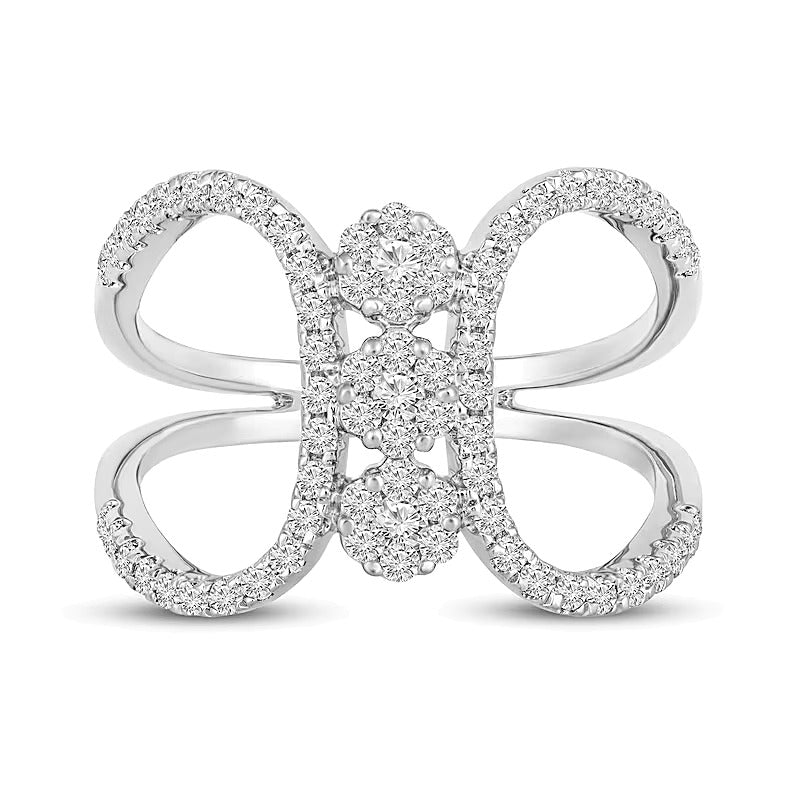 0.63 CT. TW Multi-Diamond Linear Flowers Open Shank Ring in 10K White Gold