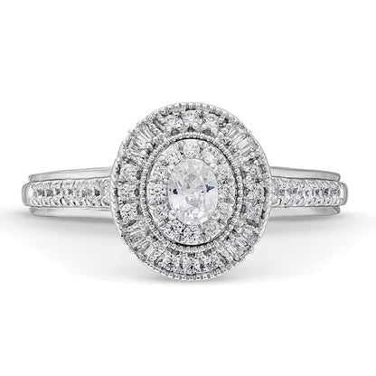 0.38 CT. TW Oval Diamond Double Frame Vintage-Style Engagement Ring in Sterling Silver