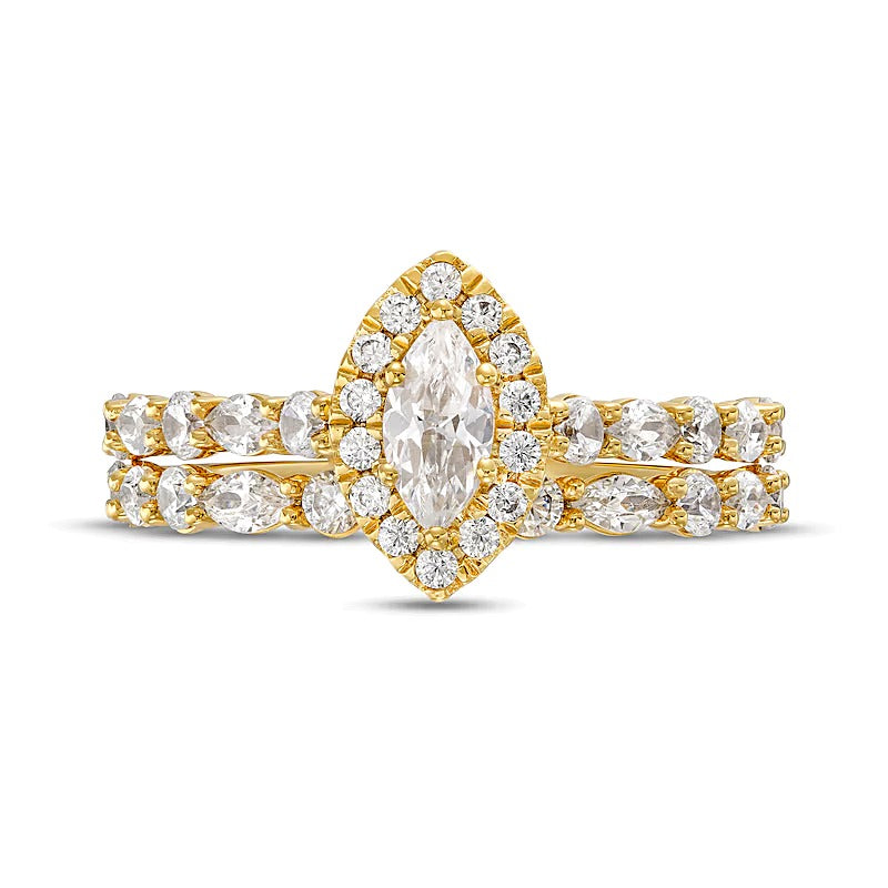 1.5 CT. TW Marquise Diamond Frame Alternating Shank Bridal Set in 14K Gold (I/I1)