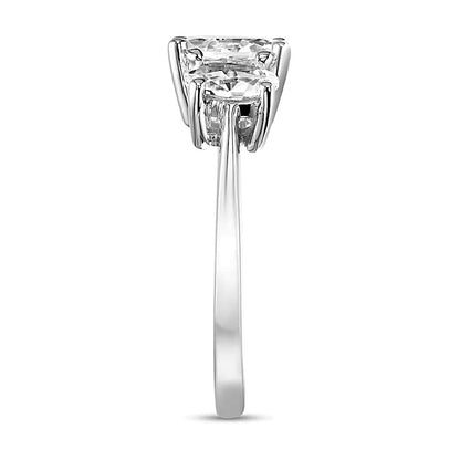Oval White Lab-Created Sapphire Three Stone Engagement Ring in 10K White Gold