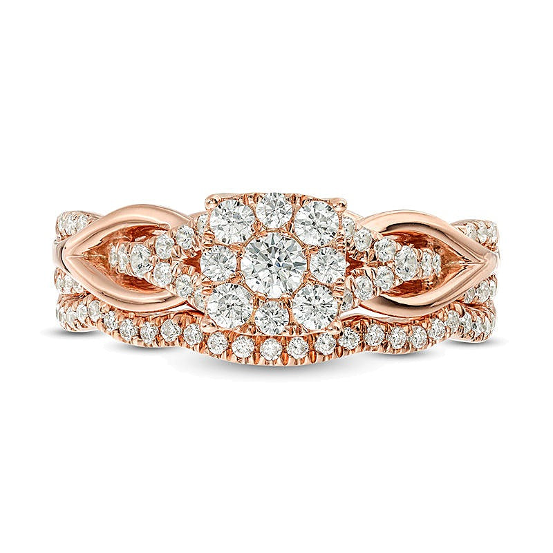 0.63 CT. TW Diamond Square Frame Knot Shank Bridal Set in 14K Rose Gold
