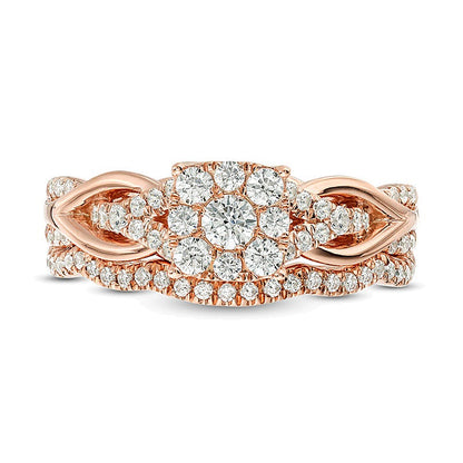 0.63 CT. TW Diamond Square Frame Knot Shank Bridal Set in 14K Rose Gold