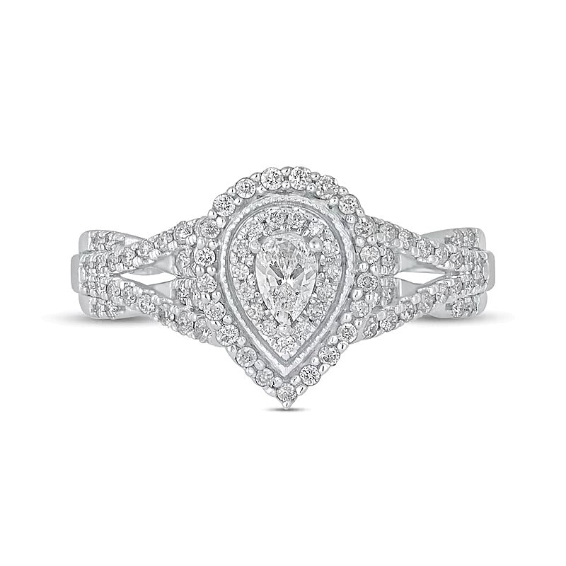 0.5 CT. TW Pear-Shaped Diamond Frame Vintage-Style Multi-Row Engagement Ring in 10K White Gold