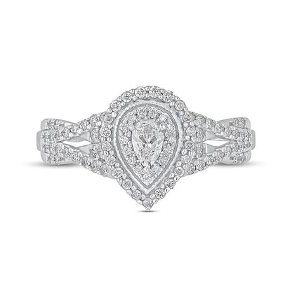 0.5 CT. TW Pear-Shaped Diamond Frame Vintage-Style Multi-Row Engagement Ring in 10K White Gold