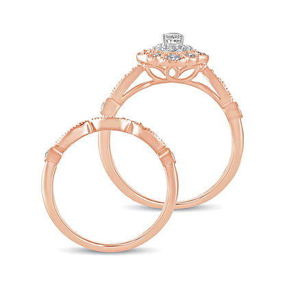 0.63 CT. TW Oval Diamond Double Petal Frame Vintage-Style Bridal Set in 10K Rose Gold