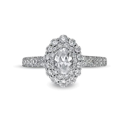1.5 CT. TW Oval Diamond Double Scallop Frame Engagement Ring in 14K White Gold (I/SI2)