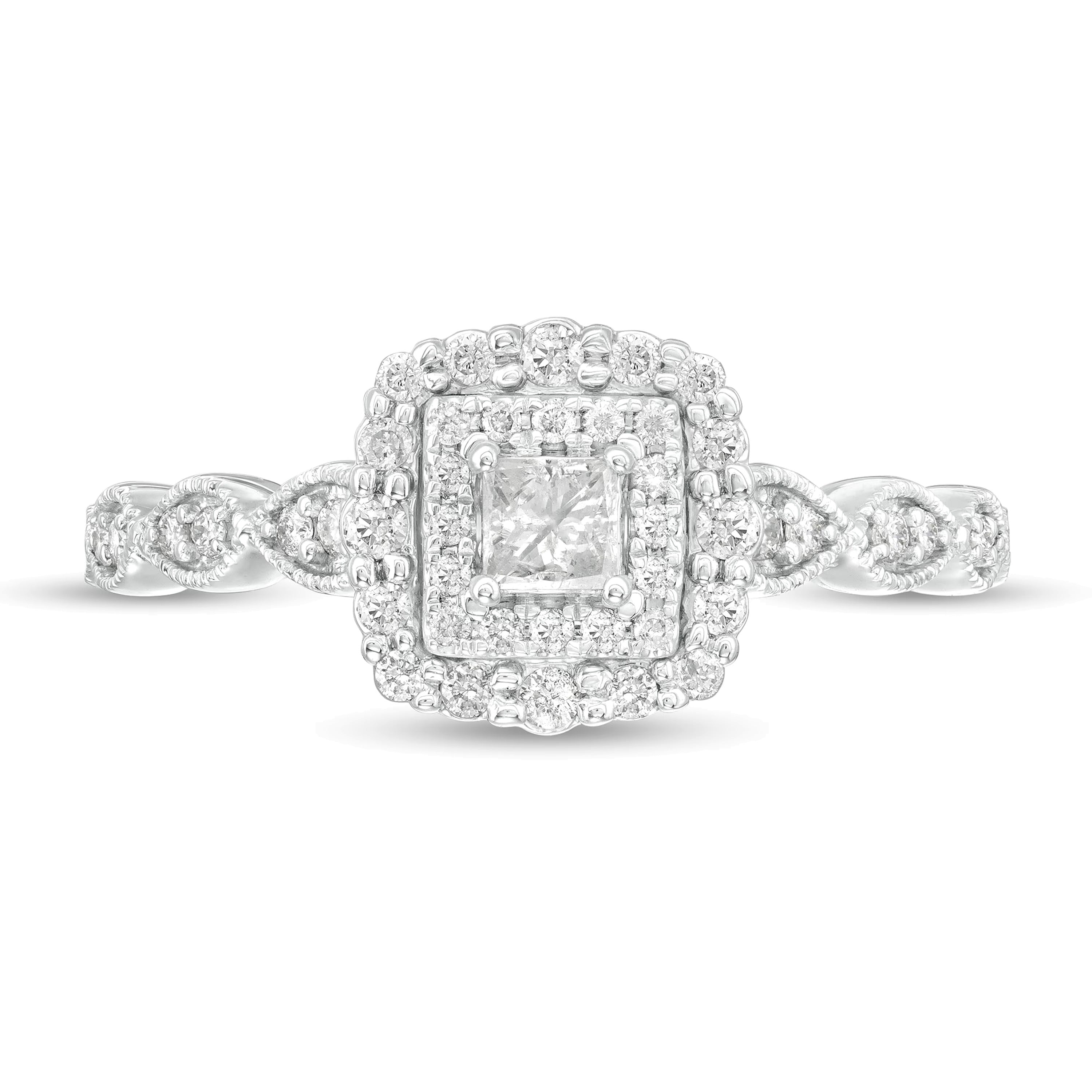 0.38 CT. TW Princess-Cut Diamond Double Frame Art Deco Vintage-Style Engagement Ring in 10K White Gold