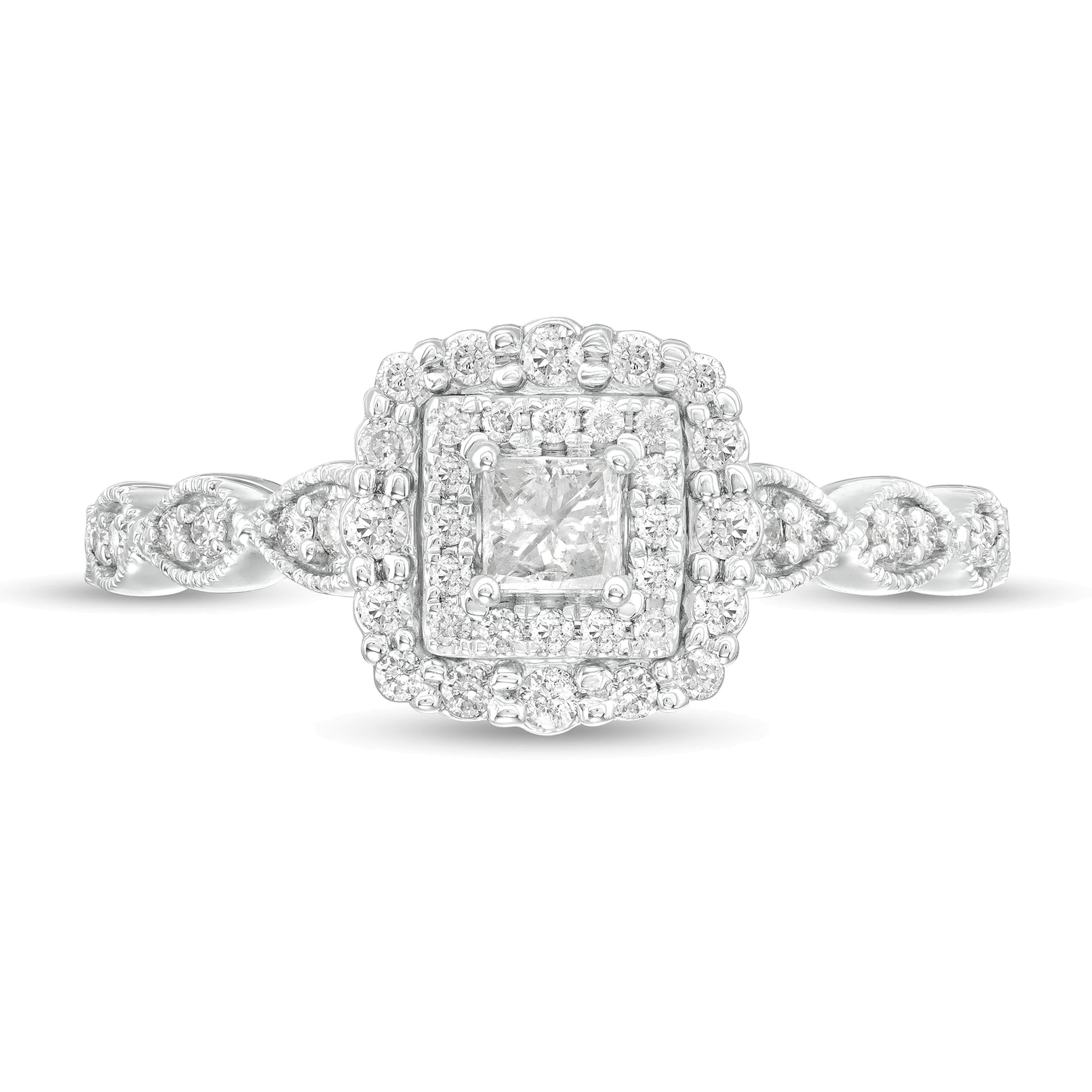 0.38 CT. TW Princess-Cut Diamond Double Frame Art Deco Vintage-Style Engagement Ring in 10K White Gold