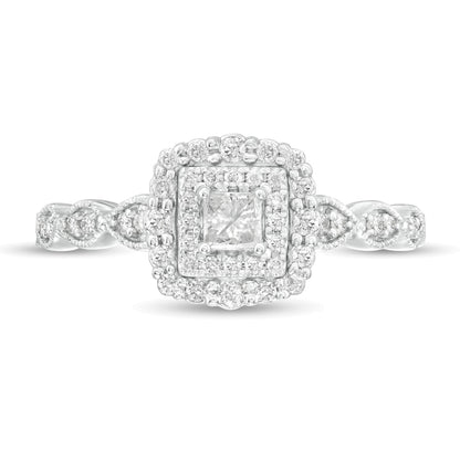 0.38 CT. TW Princess-Cut Diamond Double Frame Art Deco Vintage-Style Engagement Ring in 10K White Gold