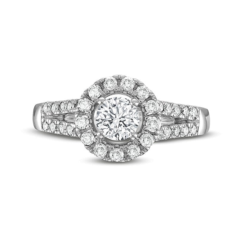 1.0 CT. TW Diamond Frame Double Row Split Shank Engagement Ring in 14K White Gold (I/I2)