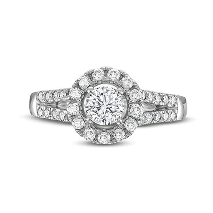 1.0 CT. TW Diamond Frame Double Row Split Shank Engagement Ring in 14K White Gold (I/I2)