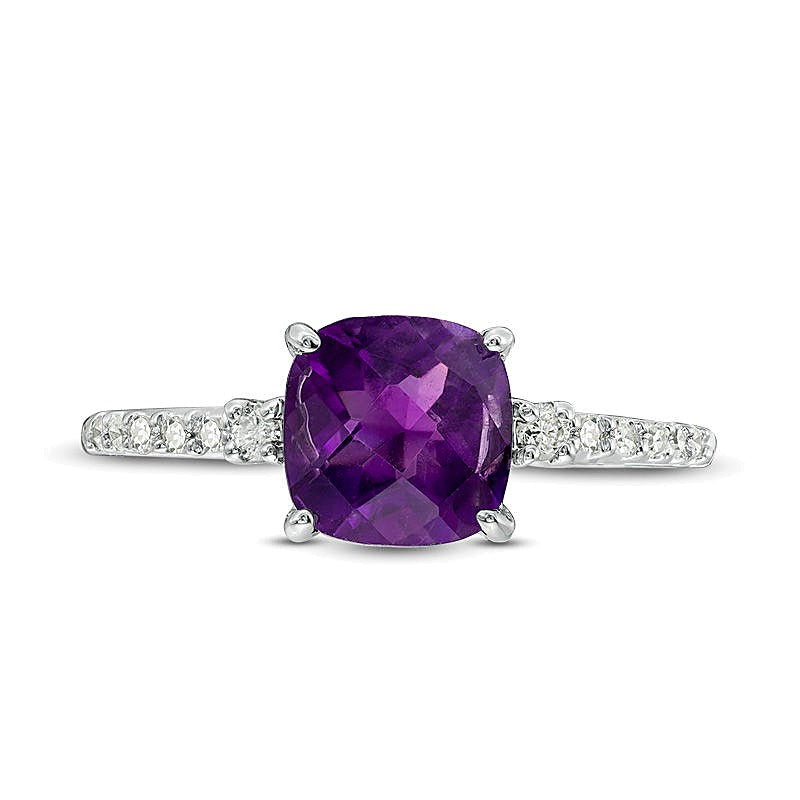 7.0mm Cushion-Shaped Amethyst and 0.13 CT. TW Diamond Engagement Ring in 10K White Gold
