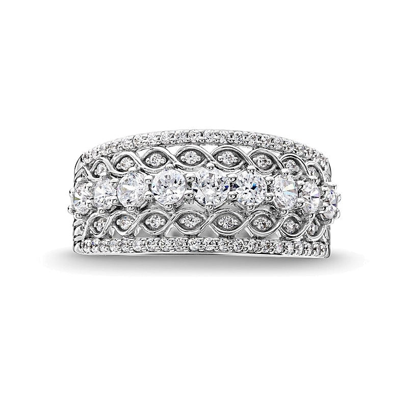 1.0 CT. TW Diamond Edge Lattice Center Row Band in 14K White Gold