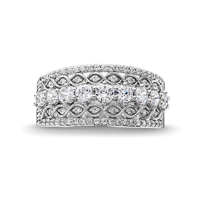1.0 CT. TW Diamond Edge Lattice Center Row Band in 14K White Gold