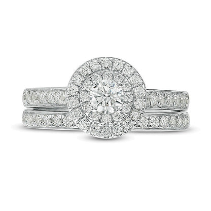 1.0 CT. TW Diamond Double Frame Bridal Set in 10K White Gold
