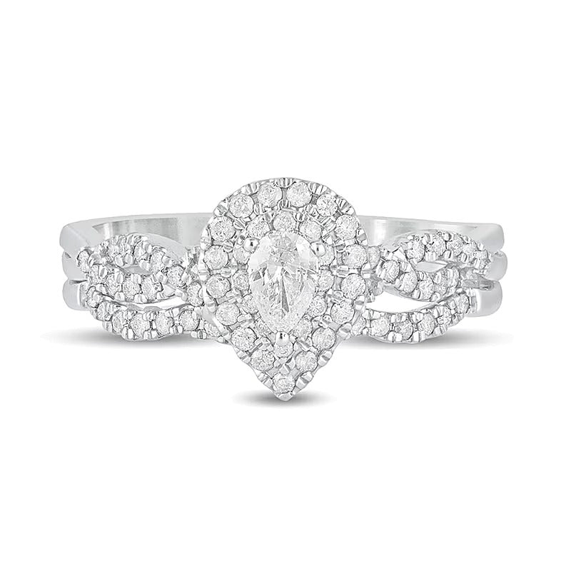0.5 CT. TW Pear-Shaped Diamond Double Frame Multi-Row Bridal Set in 10K White Gold