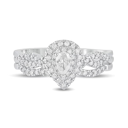 0.5 CT. TW Pear-Shaped Diamond Double Frame Multi-Row Bridal Set in 10K White Gold