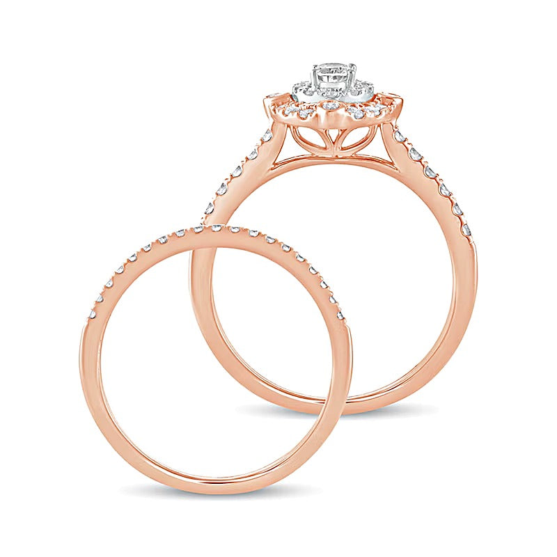 0.63 CT. TW Oval Diamond Double Frame Bridal Set in 10K Rose Gold