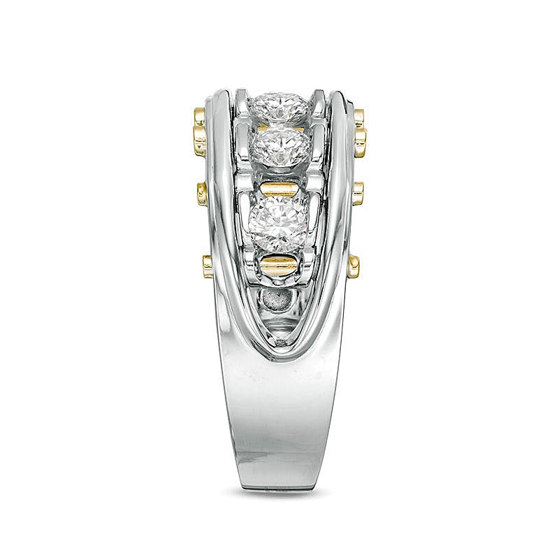 1.0 CT. TW Diamond Five Stone Riveted Wedding Band in 14K Two-Tone Gold