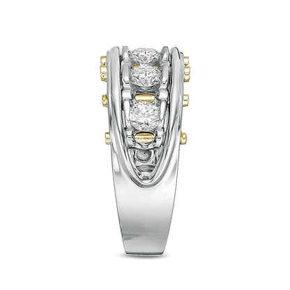 1.0 CT. TW Diamond Five Stone Riveted Wedding Band in 14K Two-Tone Gold