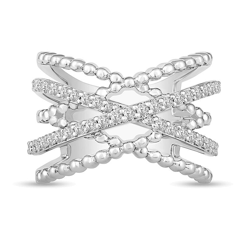 0.5 CT. TW Diamond Layered Bead Shank Ring in 10K White Gold