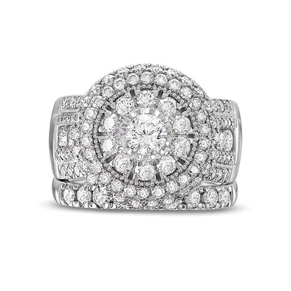 2.88 CT. TW Multi-Diamond Layered Double Frame Multi-Row Bridal Set in 10K White Gold