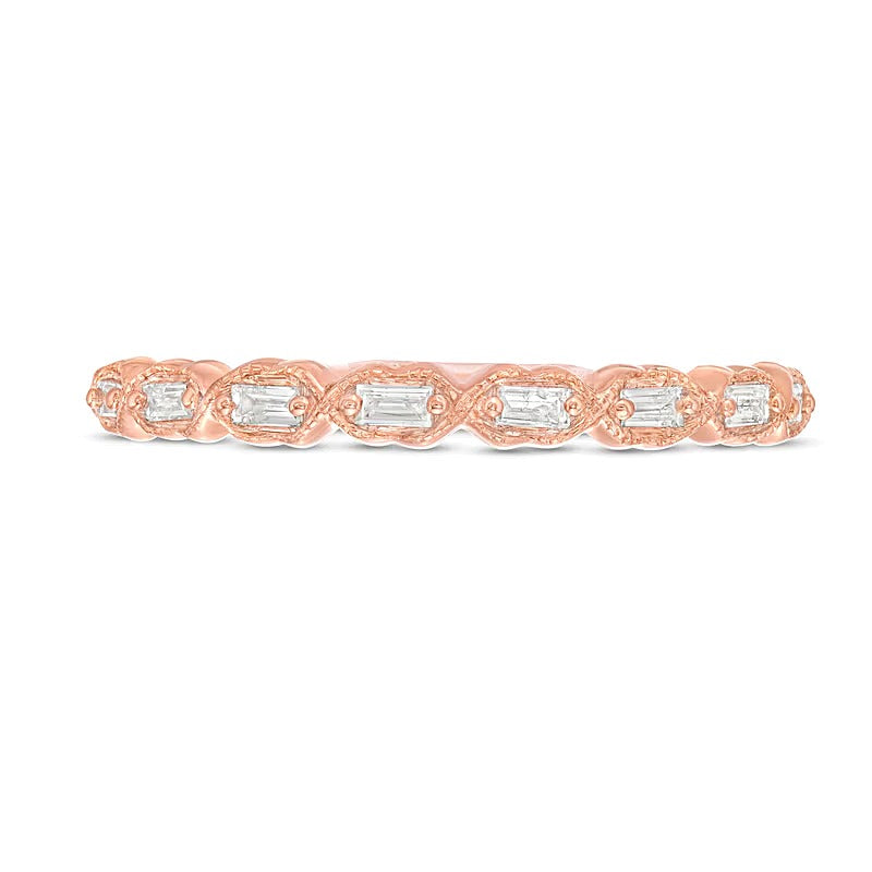 0.13 CT. TW Baguette Diamond Art Deco Vintage-Style Stackable Band in 10K Rose Gold