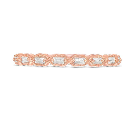 0.13 CT. TW Baguette Diamond Art Deco Vintage-Style Stackable Band in 10K Rose Gold
