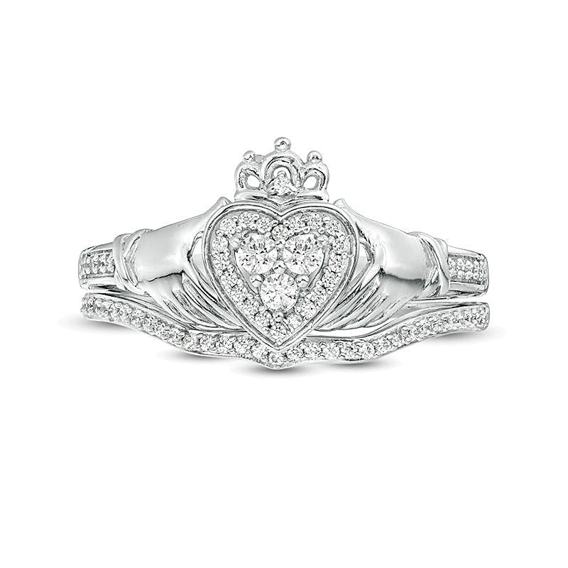0.25 CT. TW Composite Diamond Claddagh Bridal Set in 10K White Gold