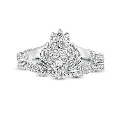 0.25 CT. TW Composite Diamond Claddagh Bridal Set in 10K White Gold