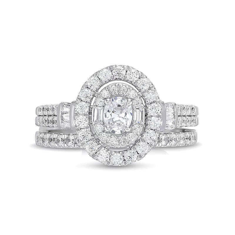 1.0 CT. TW Oval Diamond Double Row Bridal Set in 10K White Gold
