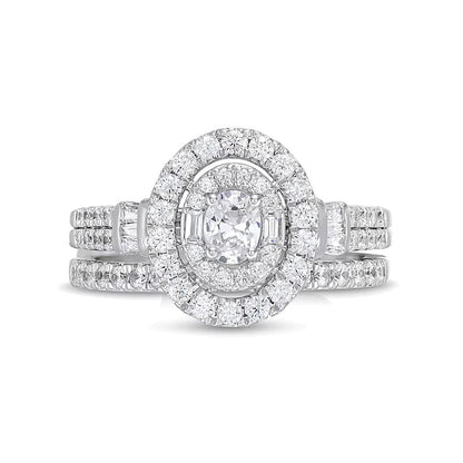 1.0 CT. TW Oval Diamond Double Row Bridal Set in 10K White Gold