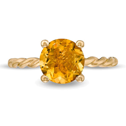 8.0mm Citrine Solitaire Rope Shank Ring in 10K Gold