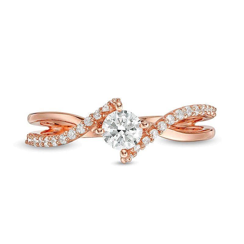 0.5 CT. TW Diamond Bypass Crossover Shank Engagement Ring in 10K Rose Gold
