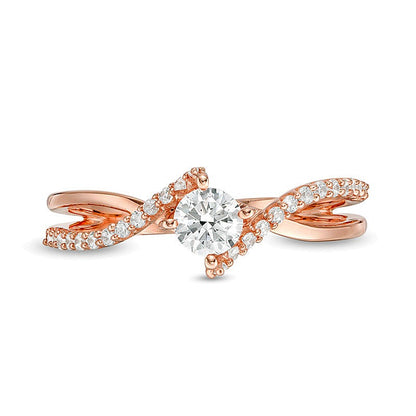 0.5 CT. TW Diamond Bypass Crossover Shank Engagement Ring in 10K Rose Gold