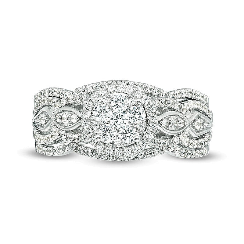 0.75 CT. TW Composite Diamond Frame Three Piece Bridal Set in 10K White Gold