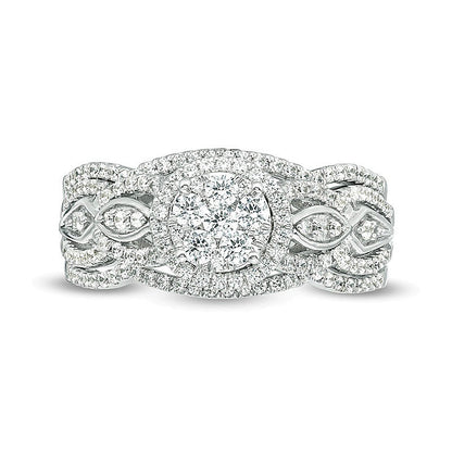 0.75 CT. TW Composite Diamond Frame Three Piece Bridal Set in 10K White Gold