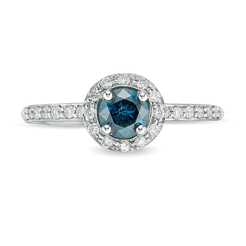 0.75 CT. TW Enhanced Blue and White Diamond Frame Engagement Ring in 14K White Gold