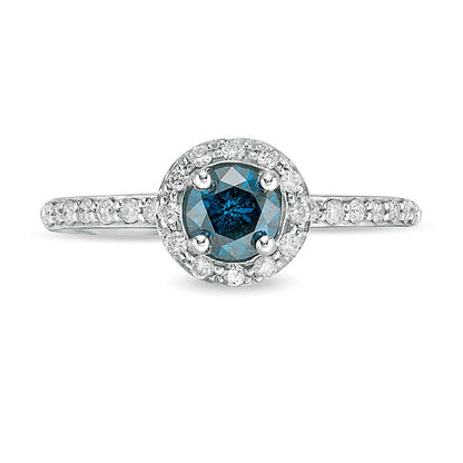 0.75 CT. TW Enhanced Blue and White Diamond Frame Engagement Ring in 14K White Gold