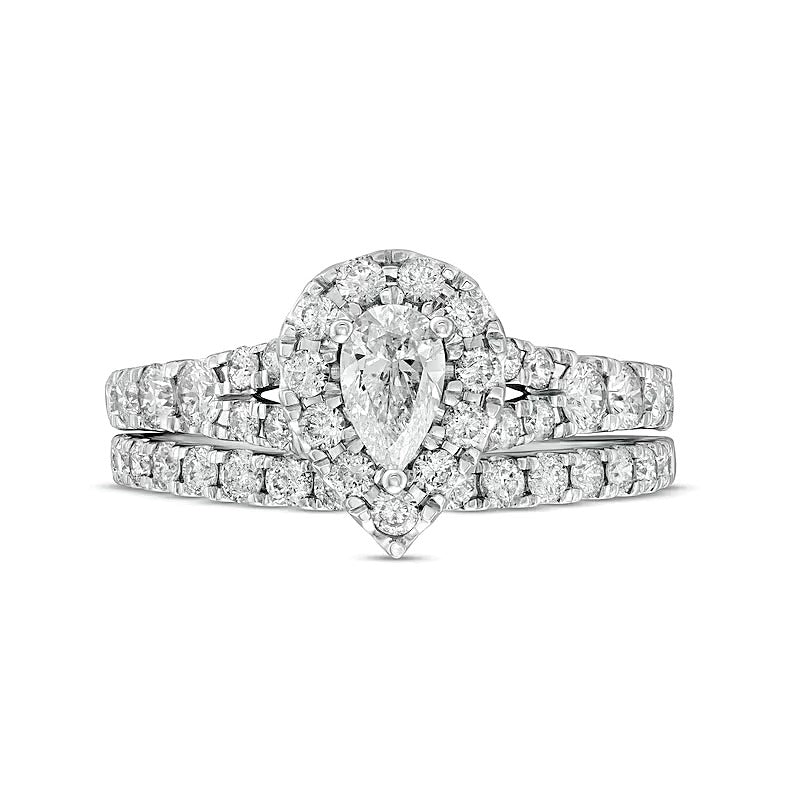 1.5 CT. TW Pear-Shaped Diamond Frame Split Shank Bridal Set in 10K White Gold