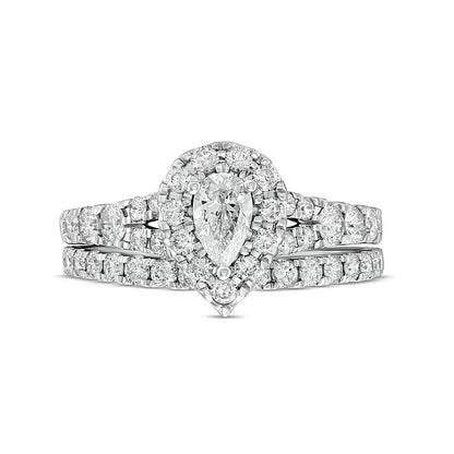 1.5 CT. TW Pear-Shaped Diamond Frame Split Shank Bridal Set in 10K White Gold
