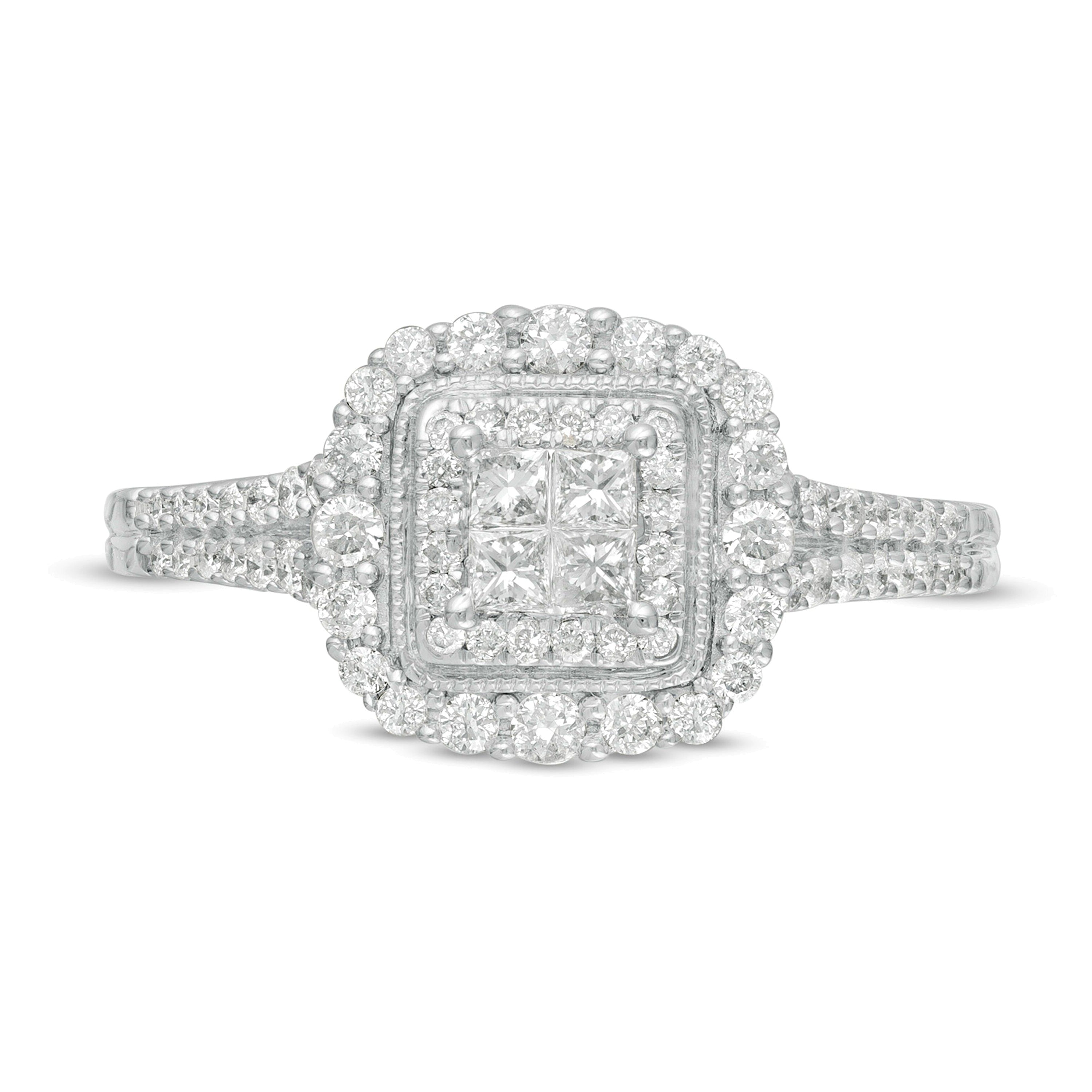 0.5 CT. TW Princess-Cut Quad Diamond Square Frame Vintage-Style Engagement Ring in 10K White Gold