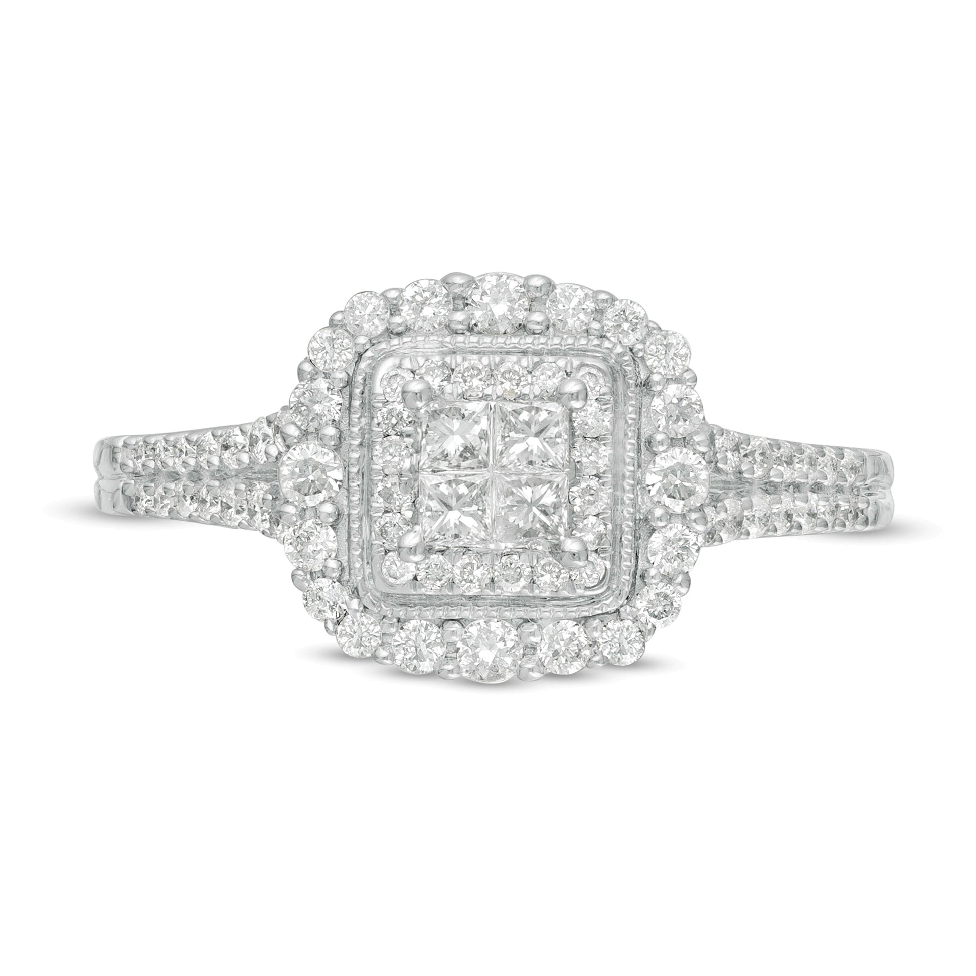 0.5 CT. TW Princess-Cut Quad Diamond Square Frame Vintage-Style Engagement Ring in 10K White Gold