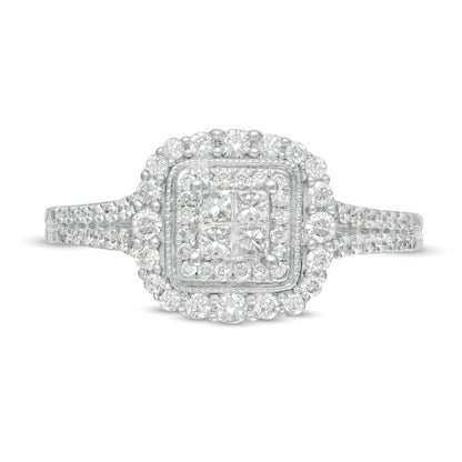 0.5 CT. TW Princess-Cut Quad Diamond Square Frame Vintage-Style Engagement Ring in 10K White Gold
